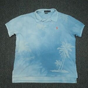 Polo Ralph Lauren Shirt Mens XXL Blue Custom Fit Floral Palm Short Sleeve *
